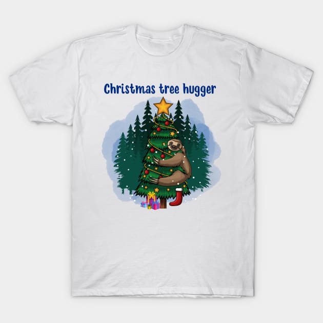 Christmas Tree Hugger Sloth Funny Holiday Design T-Shirt by Hamlin & Page